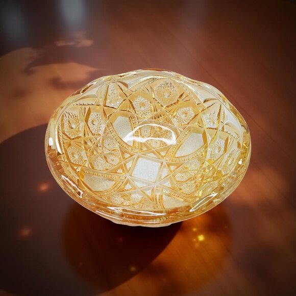 vintage 1950s-60s jeannette marigold diamond cut carnival glass bowl - Picture 4 of 11